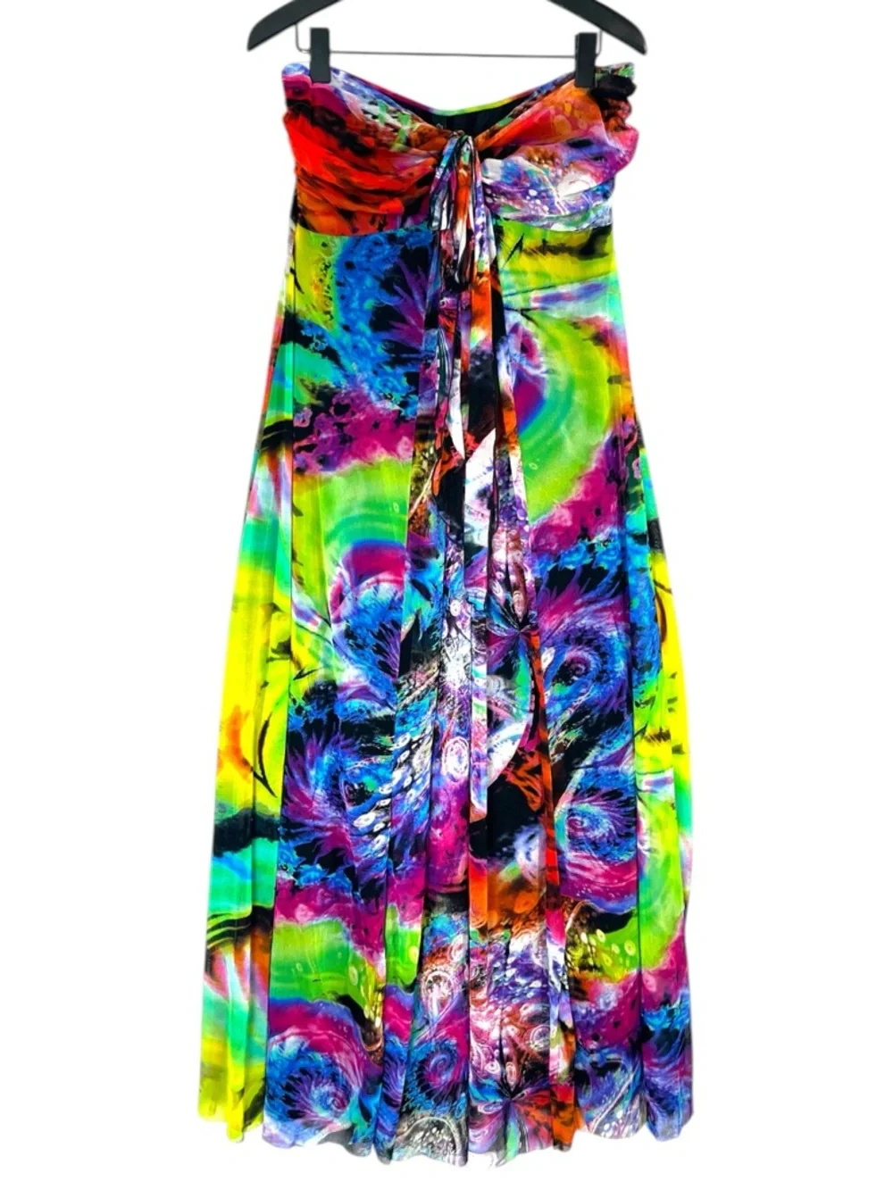 Elana Kattan MORGAN 817 Long Strapless Flared Empire Mesh Print Dress Size Large